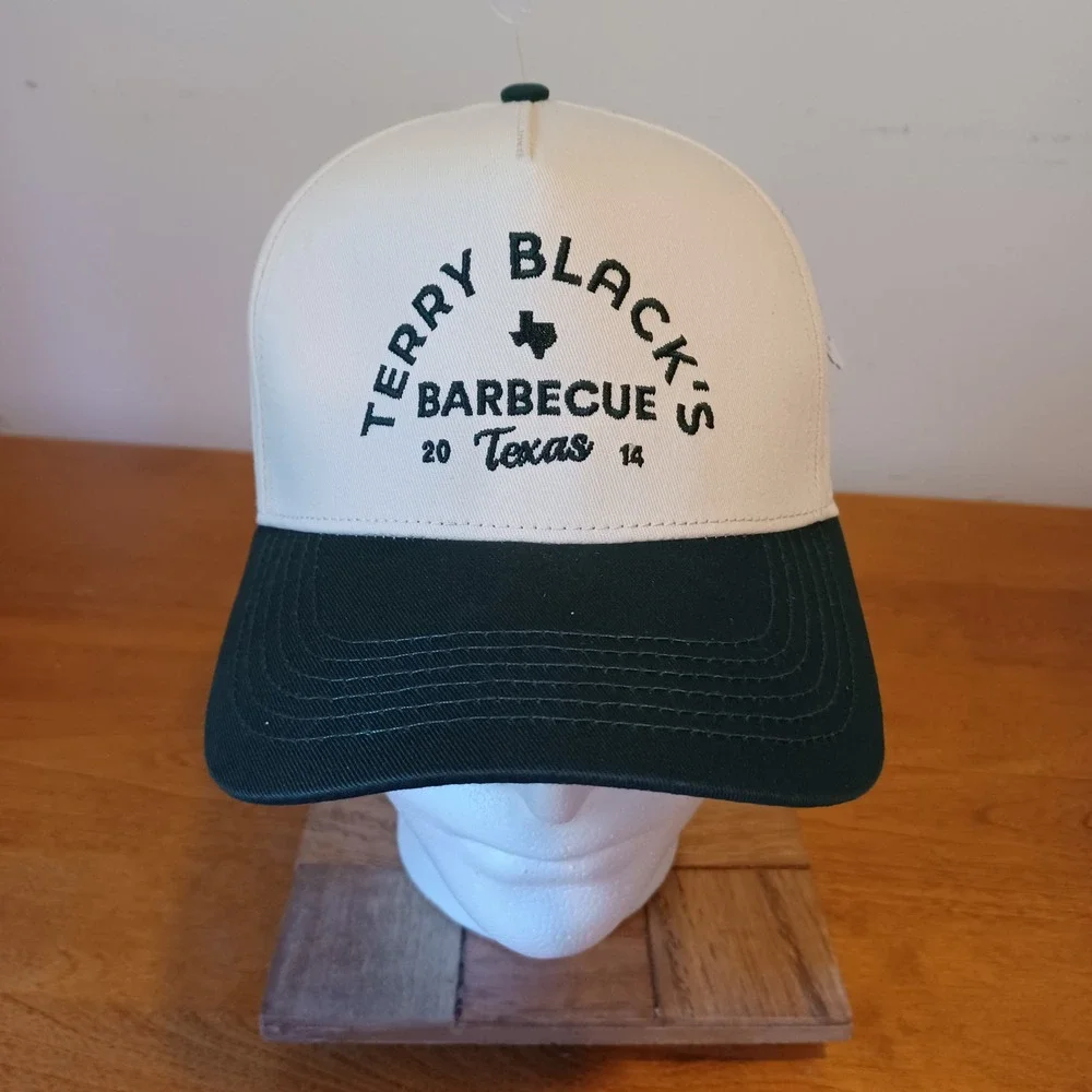 Terry Black's Barbecue Hat Unisex OS Cream Green Texas BBQ Snapback Cap New